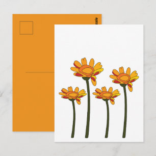 Whimsical Orange Red Flower Floral Postcard