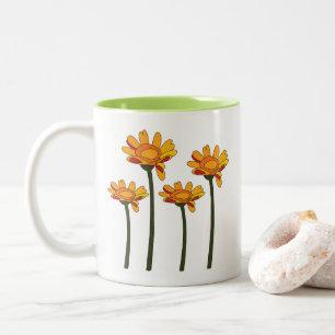 Whimsical Orange Red Flower Floral Two-Tone Coffee Mug