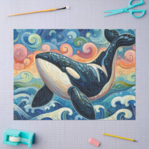Whimsical Orca Whale Beach Coastal Decoupage  Tissue Paper