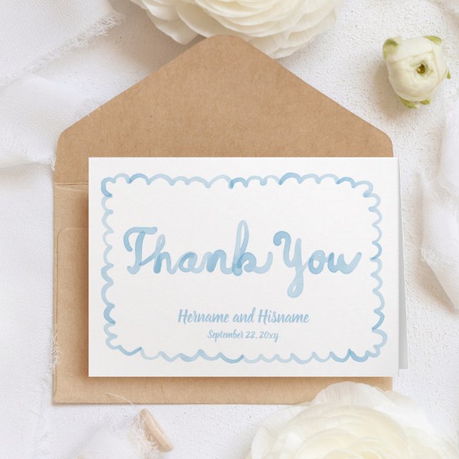 Whimsical Original Light Blue Hand Drawn Frame Thank You Card (Creator Uploaded)