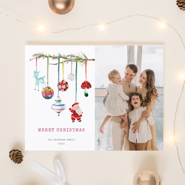 Whimsical Ornaments Family Photo Christmas Holiday Postcard (Creator Uploaded)