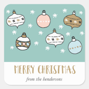 Whimsical Ornaments Merry Christmas Return Address Square Sticker