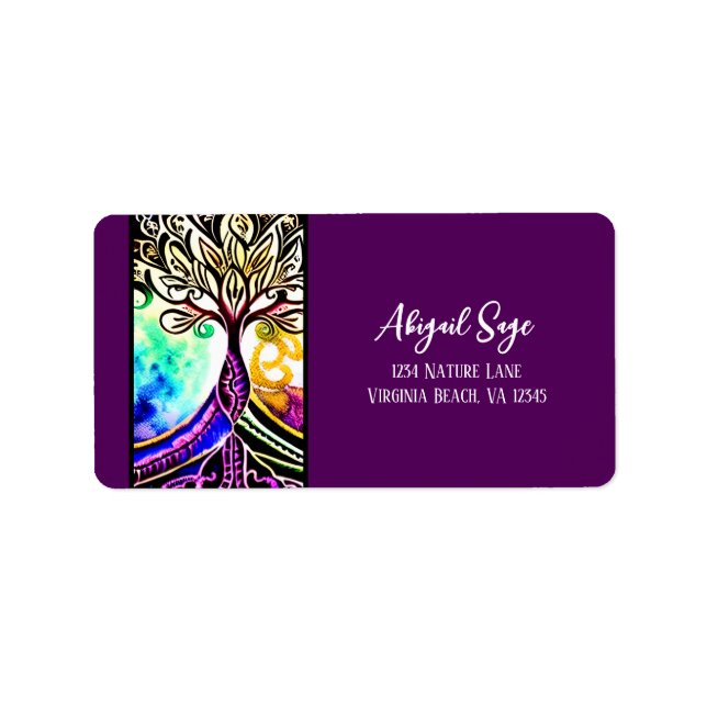 Whimsical Ornate Colourful Tree of Life Address Label (Front)