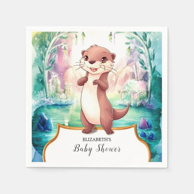 Whimsical Otter Baby Shower Napkin (Front)