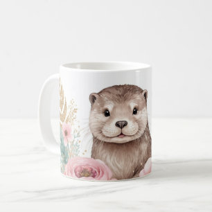 Whimsical Otter with Floral Garland Coffee Mug