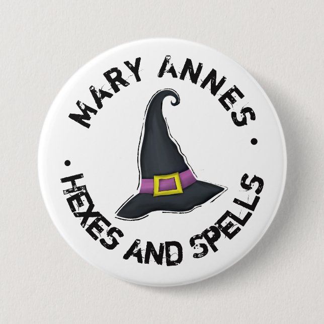 Whimsical Outlined Halloween Witch Hat 7.5 Cm Round Badge (Front)