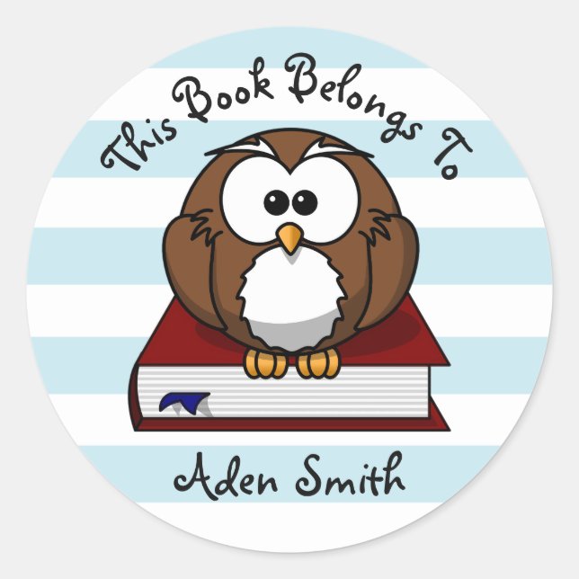 Whimsical Owl And Book Children's Bookplate Classic Round Sticker (Front)