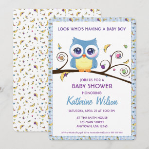 Whimsical Owl Baby Boy Shower Celestial Doodles Invitation