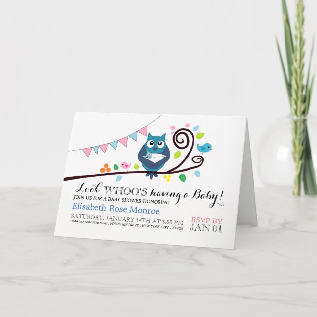 Whimsical Owl Baby Shower Invitation (Front)