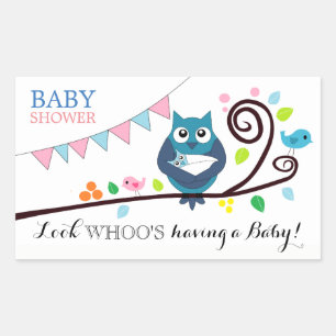 Whimsical Owl Baby Shower Rectangular Sticker