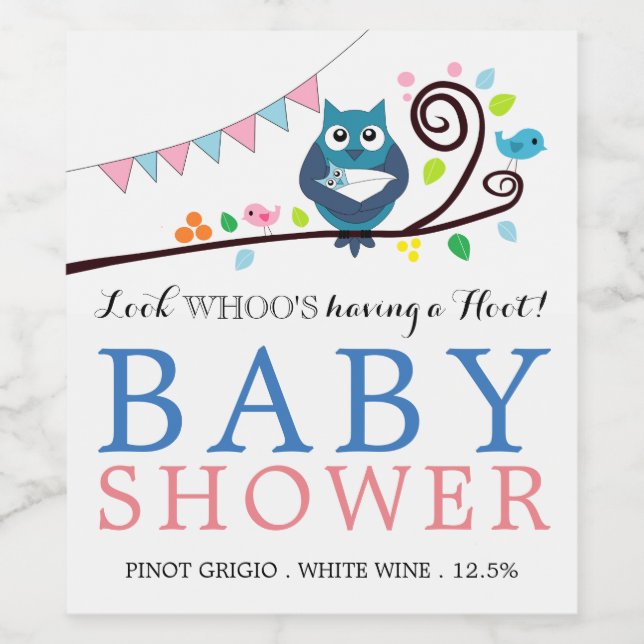 Whimsical Owl Baby Shower Wine Label (Single Label)