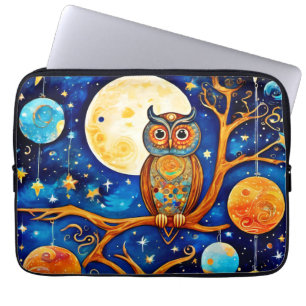 Whimsical Owl Celestials: Stars, Moon, Planets Laptop Sleeve
