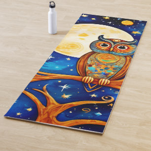 Whimsical Owl Celestials: Stars, Moon, Planets Yoga Mat