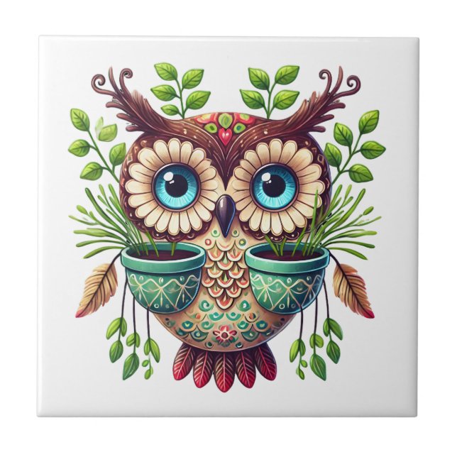 Whimsical Owl Ceramic Tile (Front)
