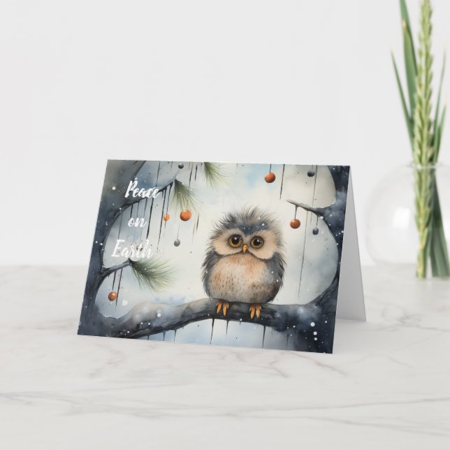 Whimsical Owl Christmas Card  (Front)