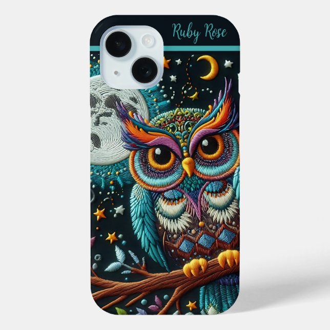 Whimsical Owl Faux Embroidery Case-Mate iPhone Case (Back)