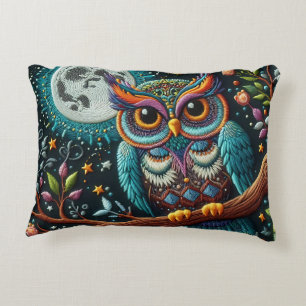 Whimsical Owl Faux Embroidery Decorative Cushion