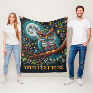 Whimsical Owl Faux Embroidery Fleece Blanket