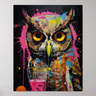 Whimsical Owl Martini Poster by Ryan Shava: Perfec