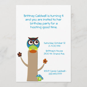 Whimsical Owl on a Tree Birthday Party Invitation