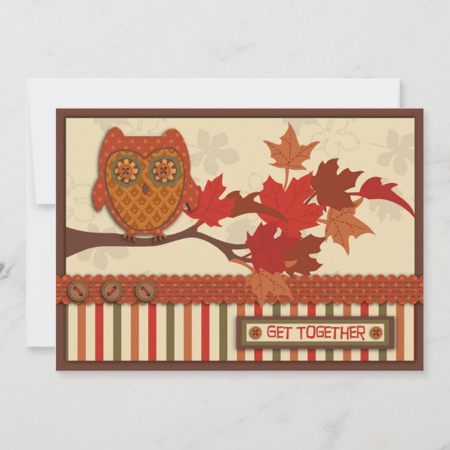 Whimsical Owl on Branch Thanksgiving Invitation (Front)