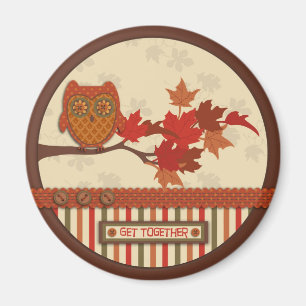 Whimsical Owl on Branch Thanksgiving Magnet