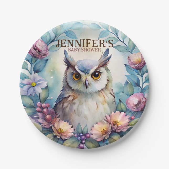 Whimsical Owl Paper Plates (Front)