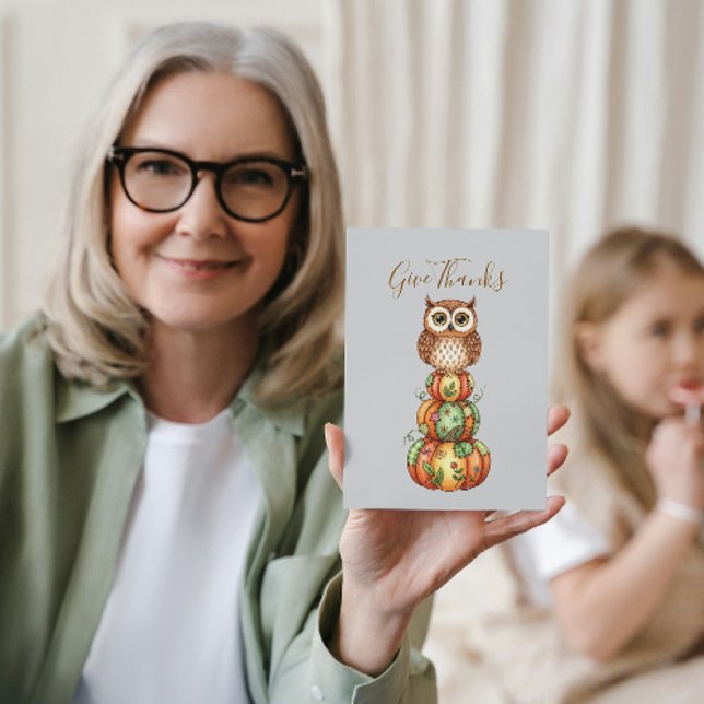 Whimsical Owl & Patchwork Pumpkins Card (Creator Uploaded)