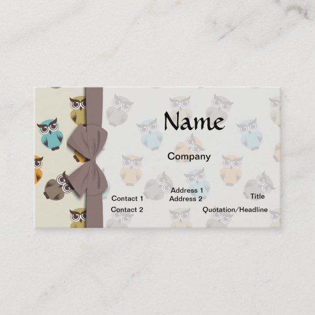 whimsical owl pattern business card (Front)