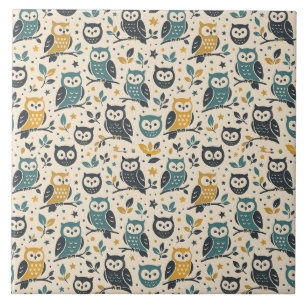 Whimsical Owl Pattern - Nature Inspired Design - I Ceramic Tile