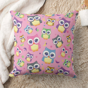 Whimsical Owl Pattern on Purple Home Decor Cushion