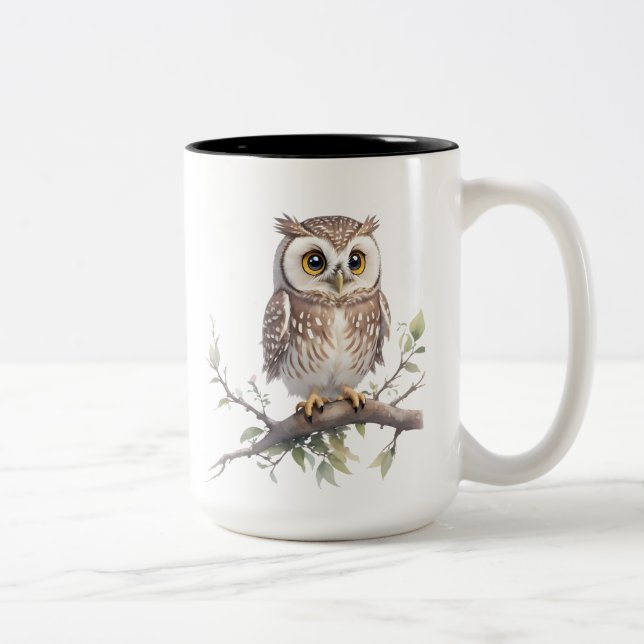 Whimsical Owl Perched in a Tree Two-Tone Coffee Mug (Right)