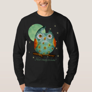 Whimsical Owl Watercolor Style Name School on Back T-Shirt