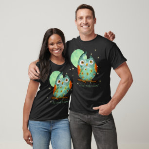 Whimsical Owl Watercolor Style Name School on Back T-Shirt