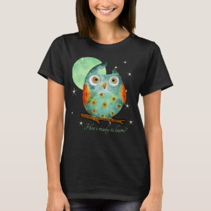 Whimsical Owl Watercolor Style Name School on Back T-Shirt
