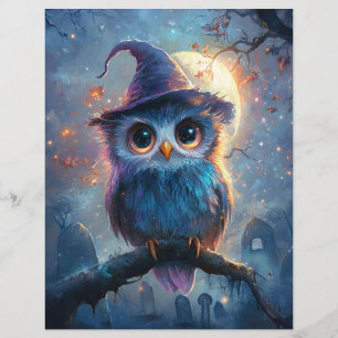Whimsical Owl Witch Hat Full Moon Scrapbook Paper