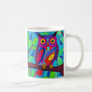 Whimsical Owl with Colourful Feathers Coffee Mug
