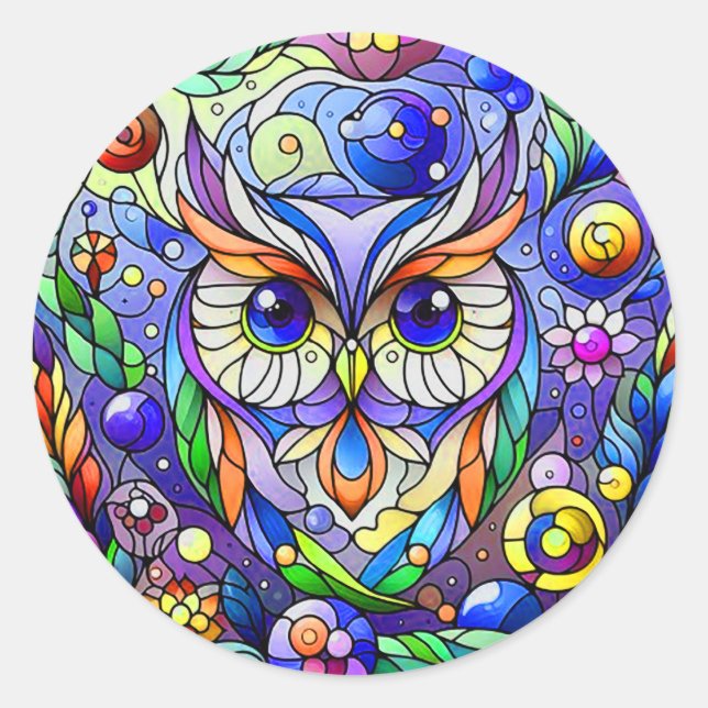 Whimsical Owl With Sapphire Eyes Classic Round Sticker (Front)