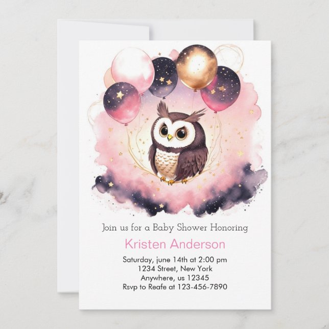 Whimsical Owl Woodland Adventure Girl Baby Shower Invitation (Front)