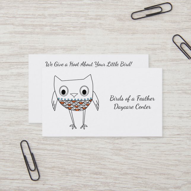 Whimsical Owl Woodland Creatures, Daycare Centre Business Card (Front/Back In Situ)
