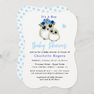 Whimsical Owls Cute  Baby Boy Shower Invitation