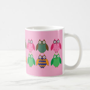 Whimsical Owls on Pink Coffee Cup