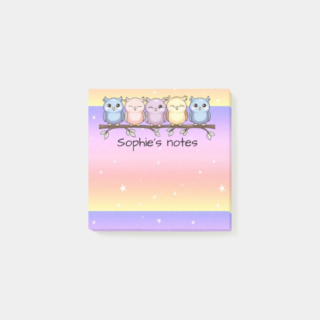 Whimsical Owls Under a Starlit Sky Personalised Post-it Notes (Front)