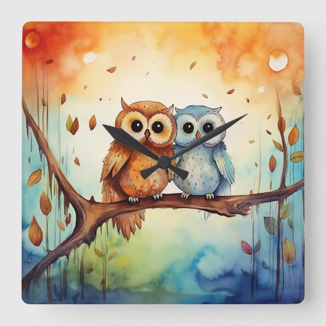 Whimsical Owls Wall Clock (Front)