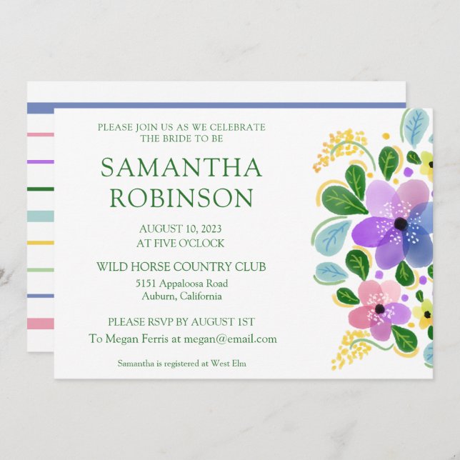 Whimsical Painted Floral Bridal Shower Invitation (Front/Back)