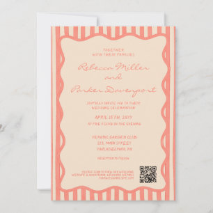 Whimsical Painted Pinstripes Wedding QR Code Invitation