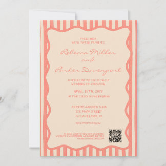 Whimsical Painted Pinstripes Wedding QR Code Invitation