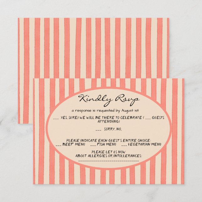 Whimsical Painted Pinstripes Wedding RSVP Card (Front/Back)