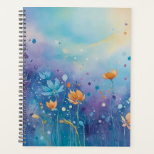 Whimsical painting of a vibrant field of flowers