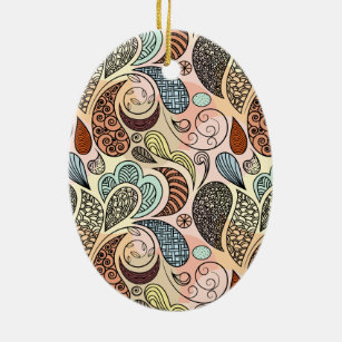 Whimsical Paisley Doodle Scribble Watercolor Ceramic Tree Decoration